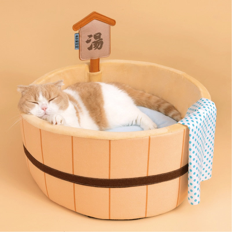 Japanese Hot Spring Cat Bed 温泉風呂桶猫ベッド